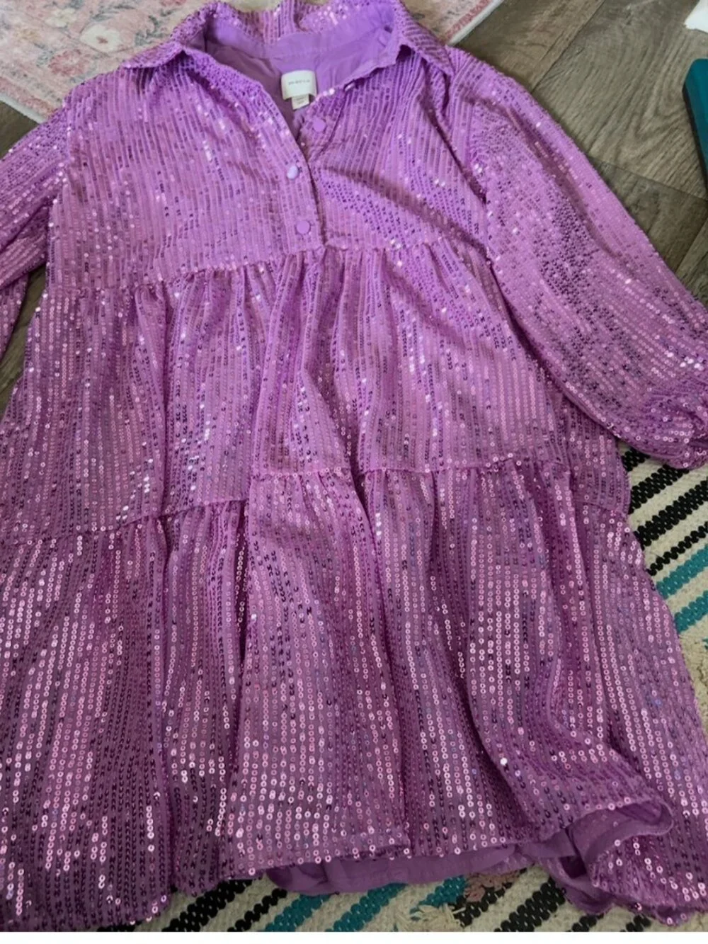 Maeve Bettina Tiered Shirt Dress: Sequin Mini size XSP - Picture 6 of 14